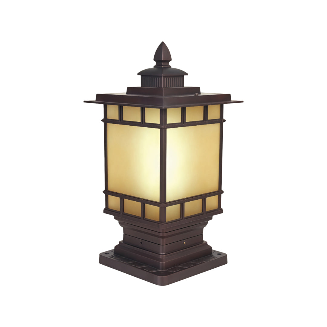 Vintage Outdoor Pillar Light — Coffee Aluminum and Glass, 9W LED E26, IP44, 14.4" Height