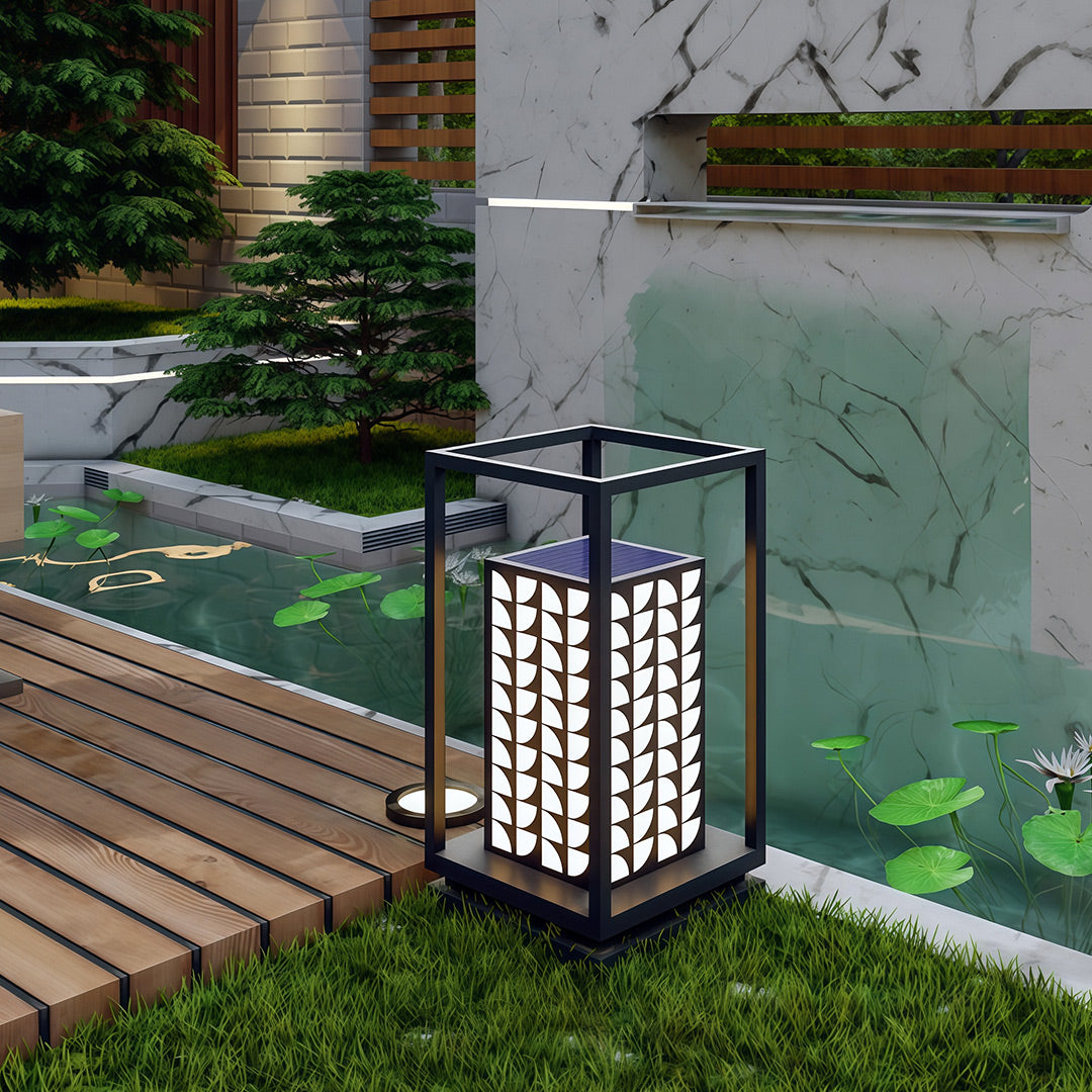 Modern LED Bollard Path Light — Black Stainless Steel, Acrylic Shade, Solar / Hardwired, IP65, 10000mAh