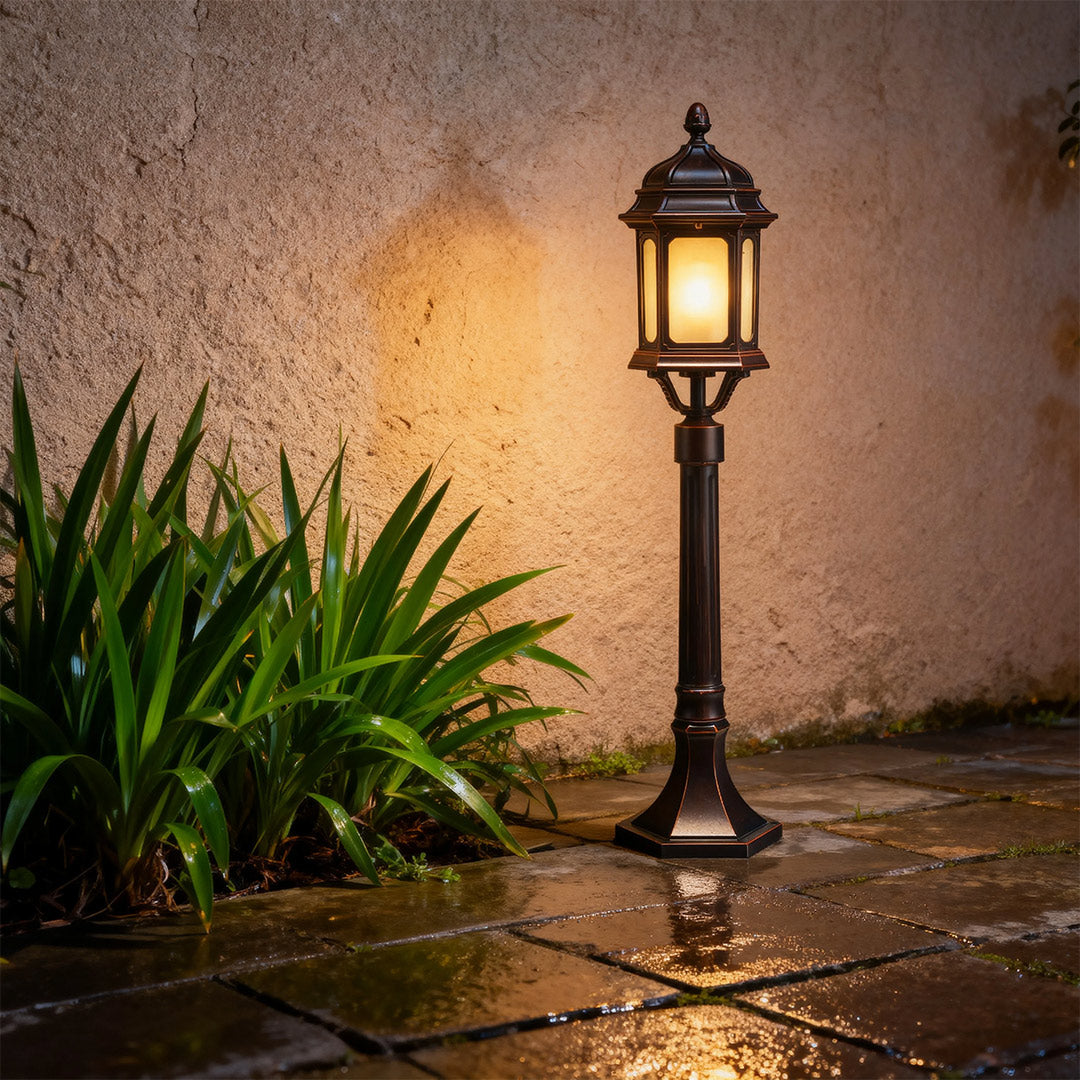 Antique Column Outdoor Path Post Light — Cast Aluminum, 9W LED, 3000K, IP44, E26, 33"