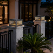 Modern Square Pillar Gate Light — Aluminum, Solar / Hardwired, Four-Color LED, IP54, 3 Sizes
