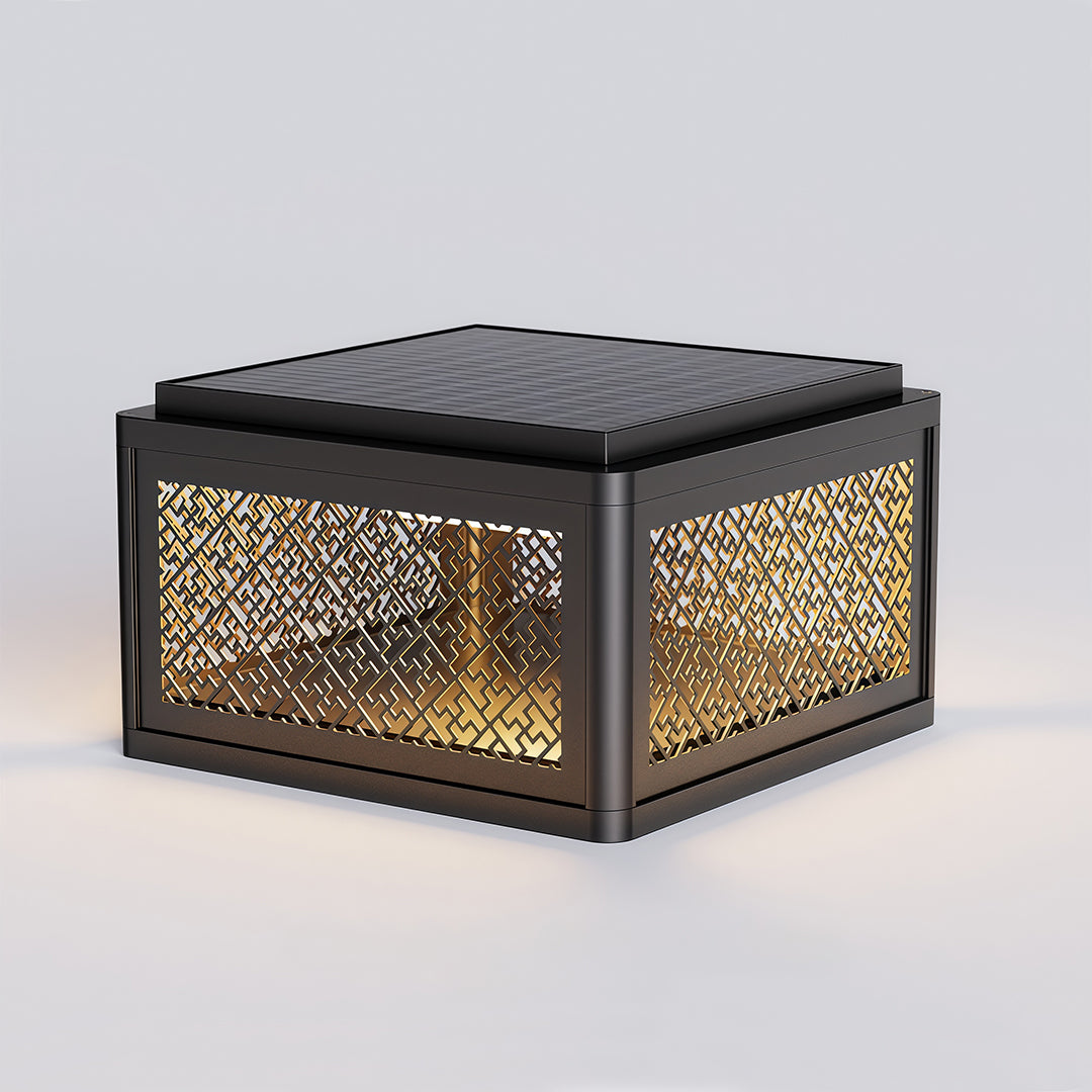 Modern Square Pillar Gate Light — Aluminum, Solar / Hardwired, Four-Color LED, IP54, 3 Sizes