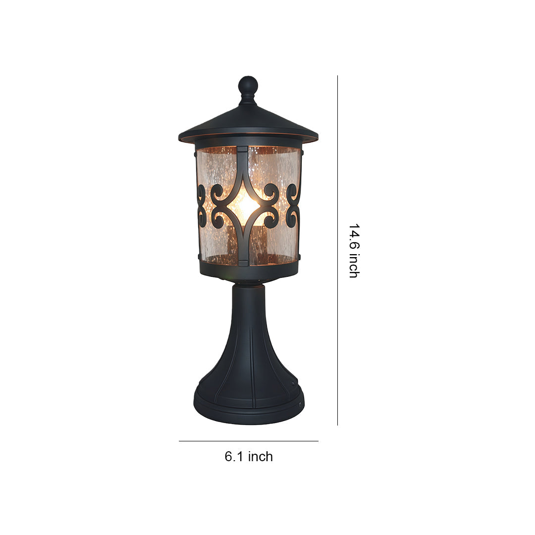 Classic Outdoor Pillar Light — Sand-Black Cast Aluminum and Glass, 9W E26, IP44, 3000K