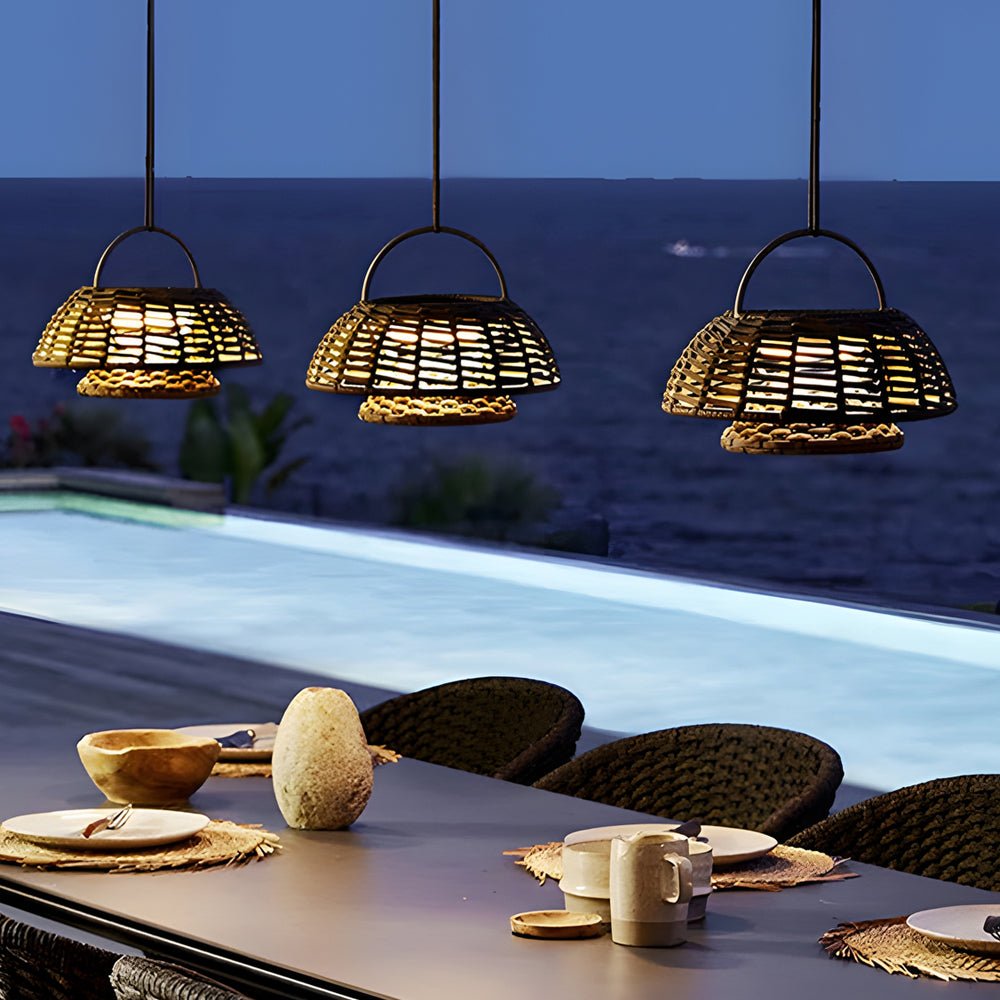 Modern Solar Outdoor Chandelier with Waterproof LED and Decorative Rattan Ropes