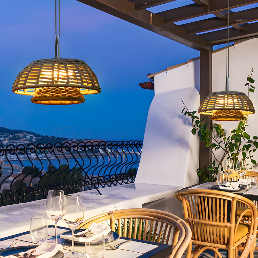 Modern Solar Outdoor Chandelier with Waterproof LED and Decorative Rattan Ropes