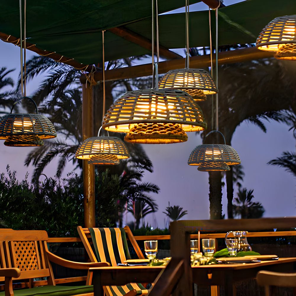 Modern Solar Outdoor Chandelier with Waterproof LED and Decorative Rattan Ropes