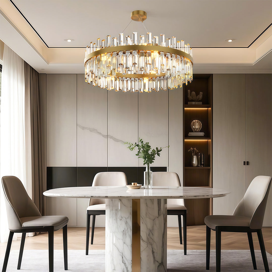 Geometric Crystal Chandelier — Copper-Iron Frame, E14, 23.6" or 31.5", Black / Chrome / Copper
