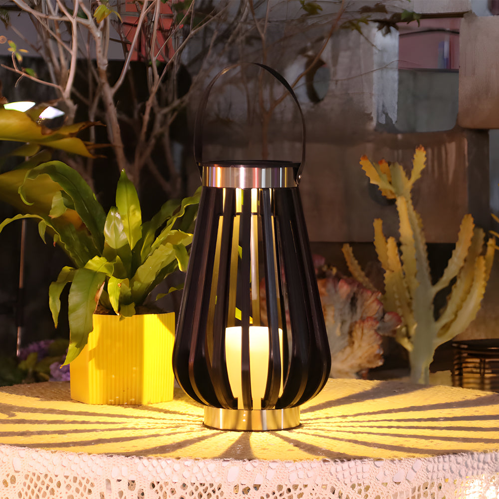 Solar Outdoor Garden Lantern — Black PP+PE, LED Warm White, IP65, Dusk-to-Dawn, Remote Control, 6.3" × 10.6"