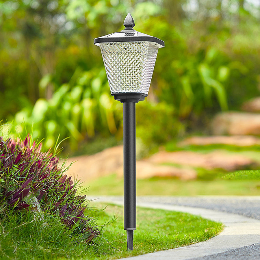 Pointed-Top Solar LED Path Light — Die-Cast Aluminum, Dual-Color 3000K/6000K, Adjustable Height, IP54, Stake or Base Mount