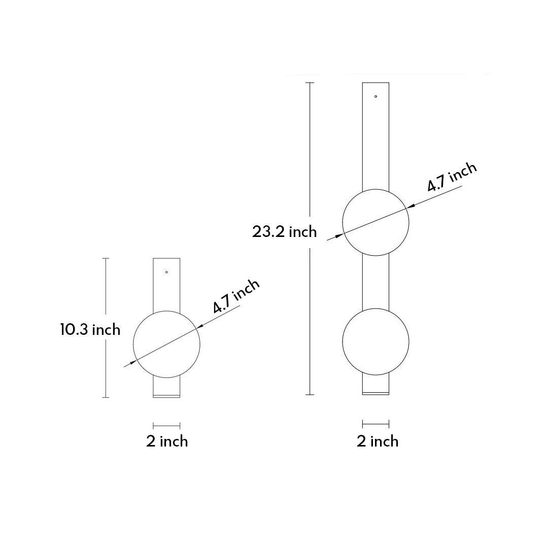 Glass Bubble Wall Sconce — Iron Frame, LED 3000K, Single 7W or Dual 14W, Gold / White / Black / Bronze
