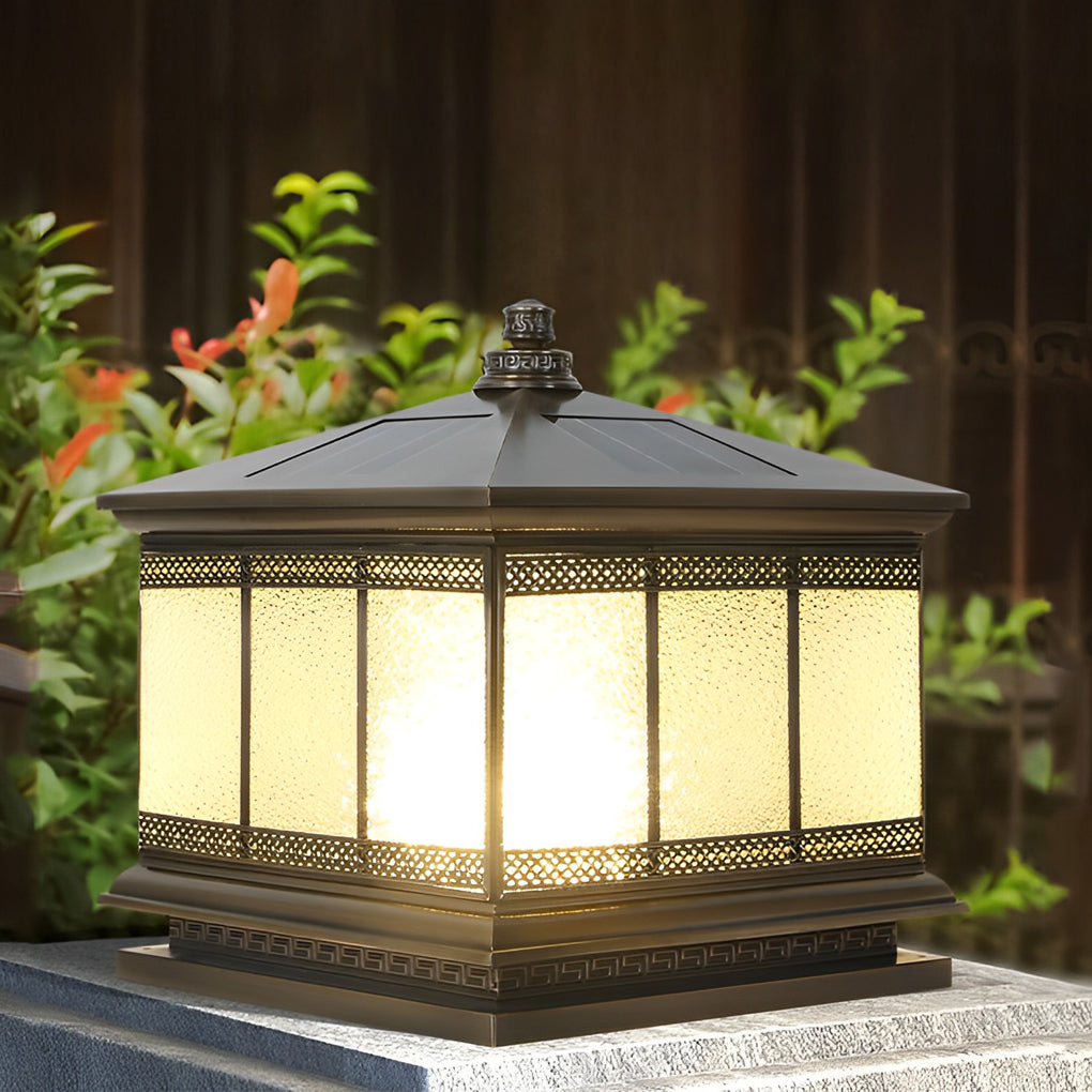 Retro Copper Solar Pillar Light — Solid Copper, Antique Bronze, E27, IP65 Weatherproof, Dual Power, 3 Sizes