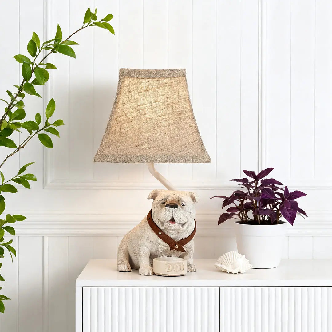Elegant Mid-Century Dog Table Lamp in White Resin Luxe