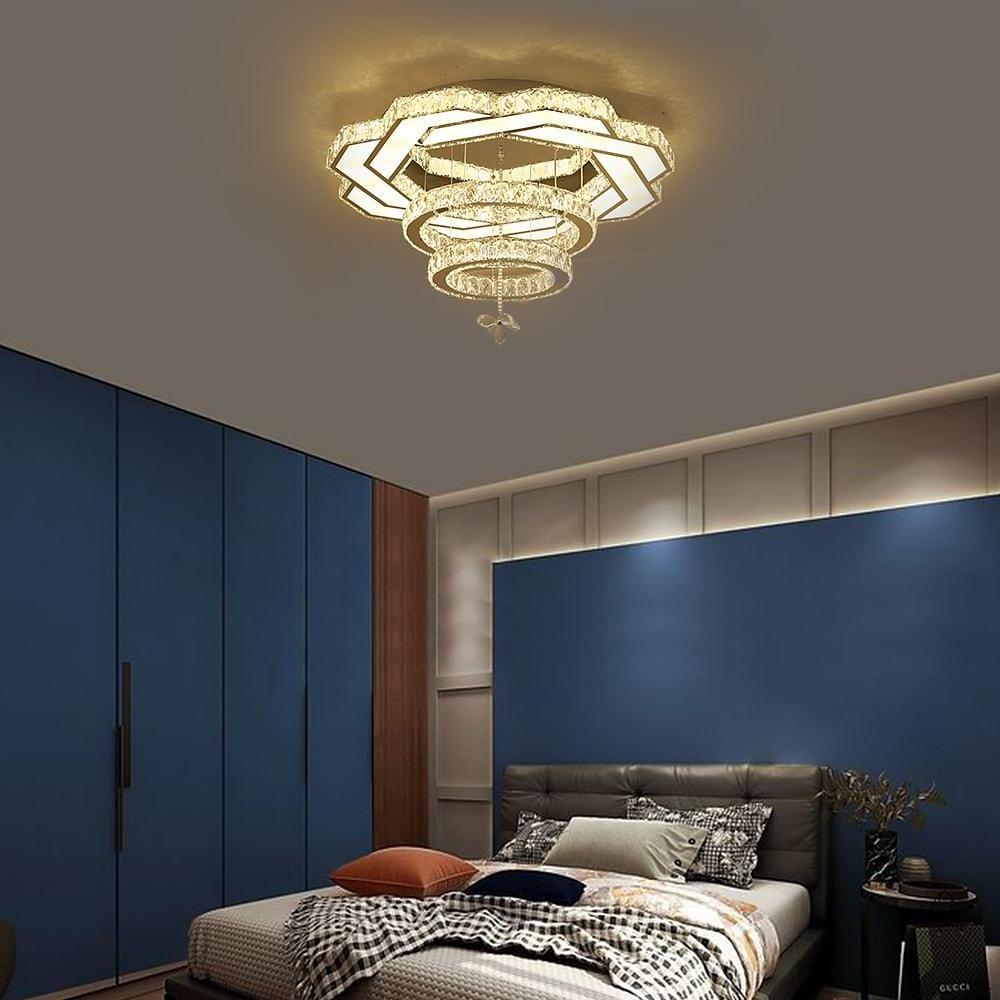 Concentric Crystal LED Flush Mount — Stainless Steel, Gold or Silver, 20"/24"/31", Vintage