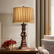 Antique Rustic Style Tower Table Lamp with Stripe Drum Shade Luxe
