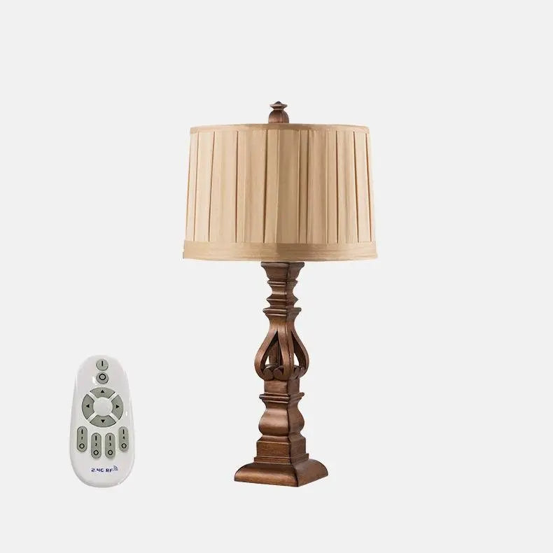 Antique Rustic Style Tower Table Lamp with Stripe Drum Shade Luxe