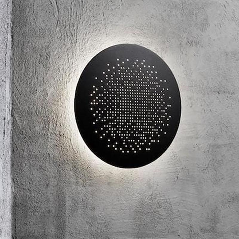 Circular Hollow Outdoor Wall Sconce — Black Metal & PMMA, LED, IP54 Waterproof, 3200K Warm White