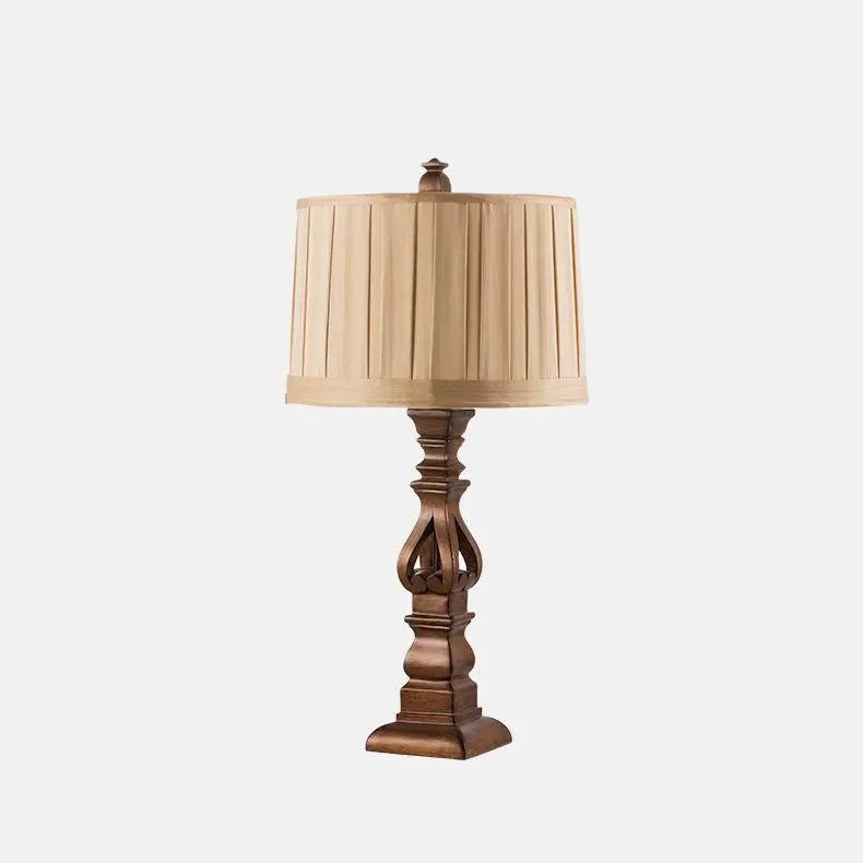 Antique Rustic Style Tower Table Lamp with Stripe Drum Shade Luxe