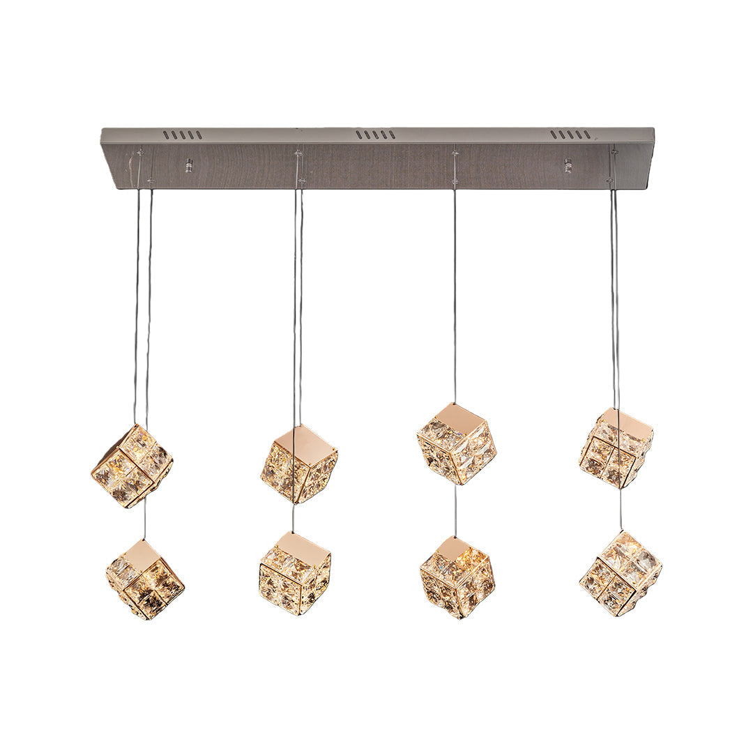 Rubik's Cube Crystal Chandelier — Champagne Gold, LED, 3-Step Dimming, 59.1" Chain, 6- to 17-Head