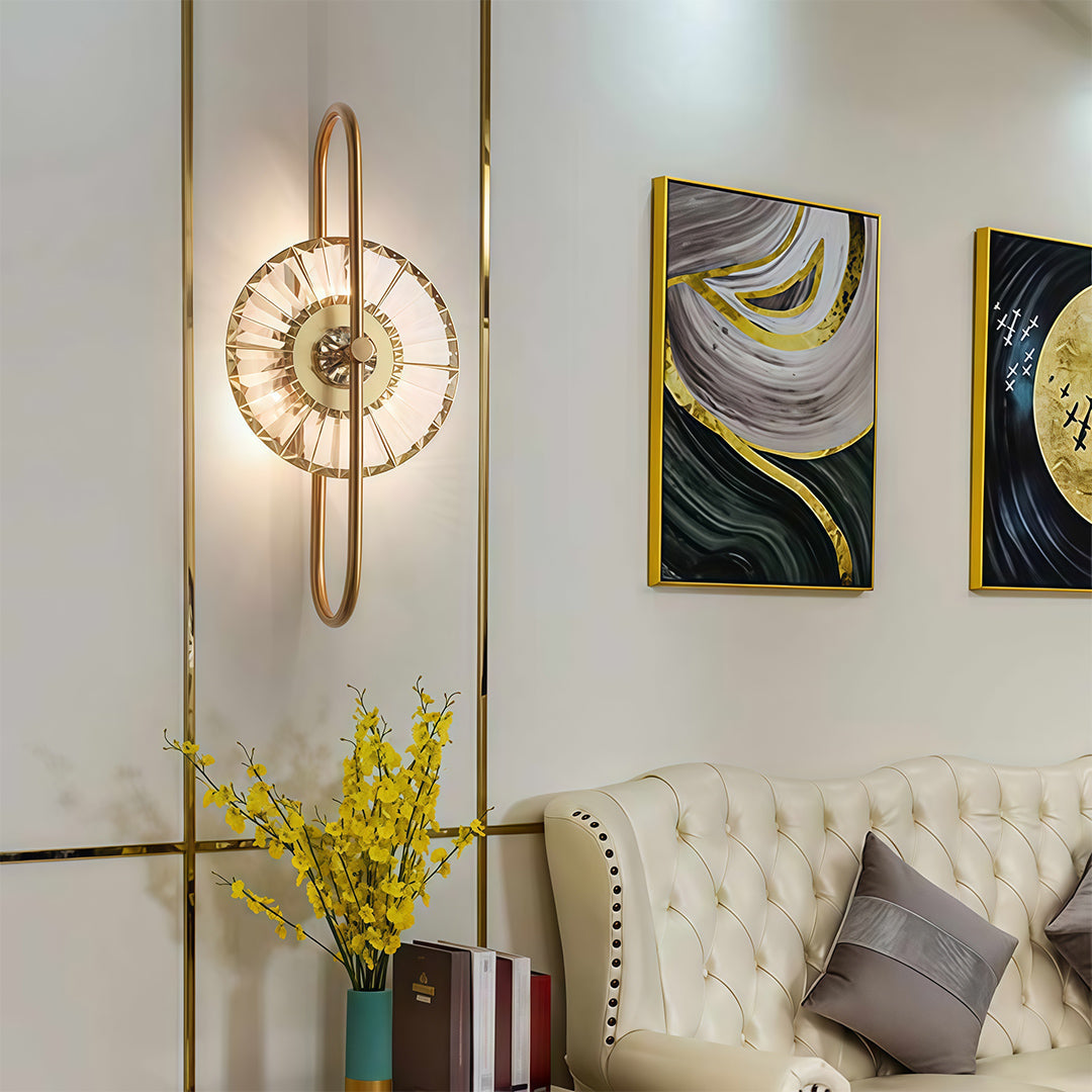 Vertical Crystal Wall Sconce — Gold Iron Frame, E14, Hardwired, 24.8" Minimalist
