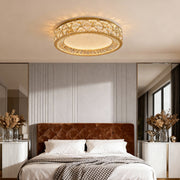 Crystal Flush-Mount Ceiling Light — Champagne Gold Carbon Steel, LED, Three-Color Dimming, 15.8"–23.6"