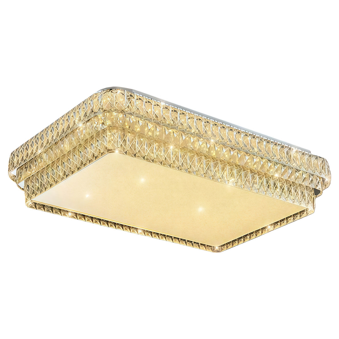 Crystal Flush-Mount Ceiling Light — Chrome Stainless Steel, LED, 3-Step Dimming (3000K/4500K/6000K), Round / Square / Rectangle