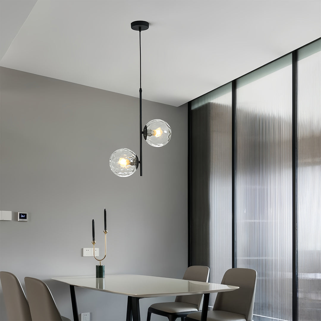 Minimalist Double Globe Pendant — Iron and Glass, 2-Light, G4 5W, 3-Step Dimming, Black or Gold