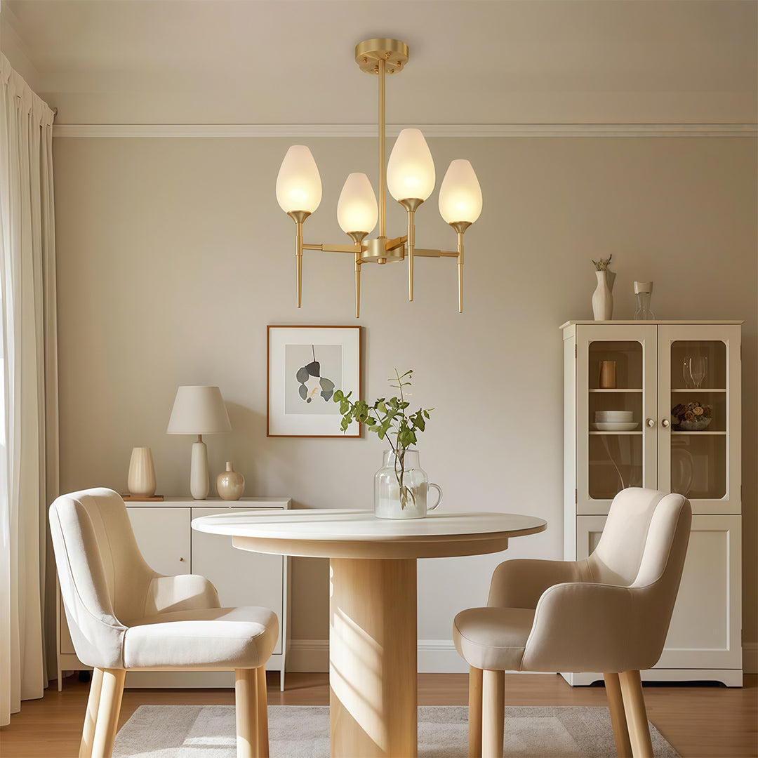 Minimalist Glass Chandelier — Brass Frame, Transparent Glass Shades, G9, 4-, 6-, or 8-Light