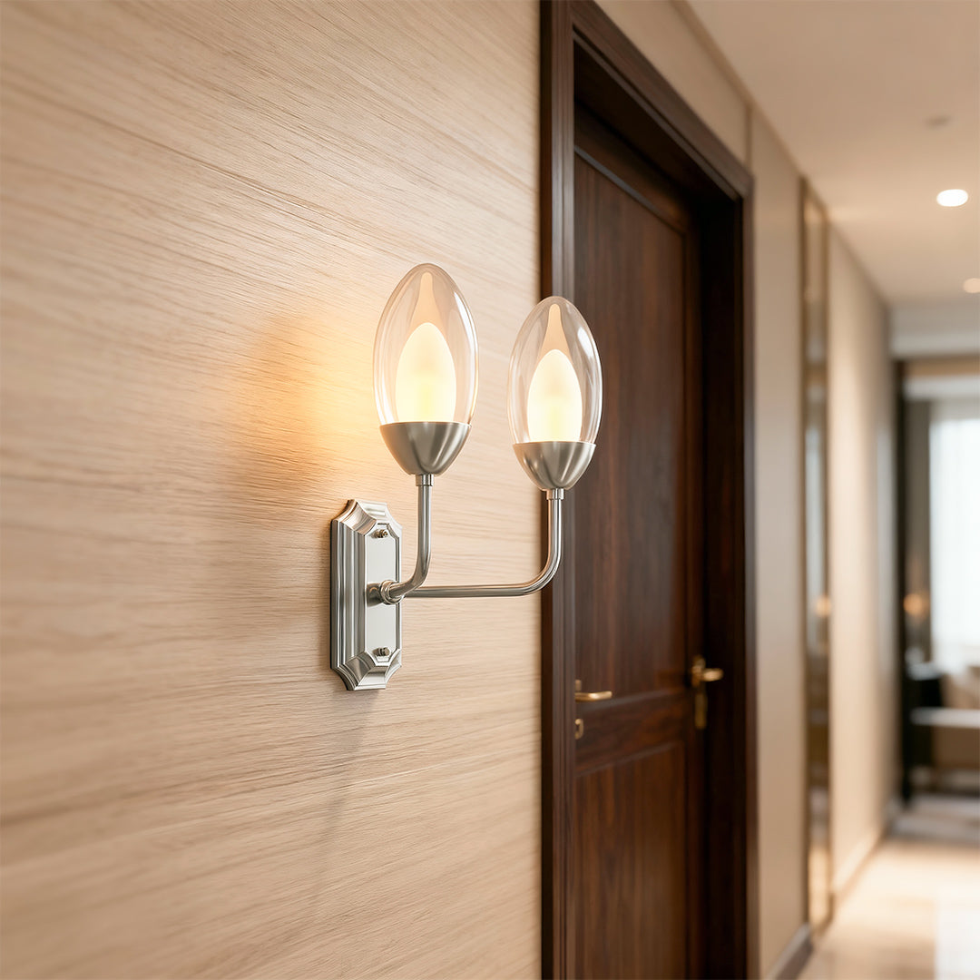 Dual-Head Wall Sconce — Solid Copper, Clear Glass Shade, 2-Light G9, Hardwired