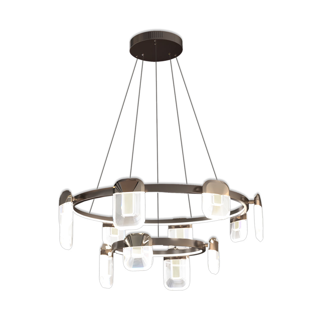 Minimalist Crystal Chandelier — Gold Aluminum, LED, Three-Color Dimming (3000K/4500K/6000K), 6- to 18-Light Configurations