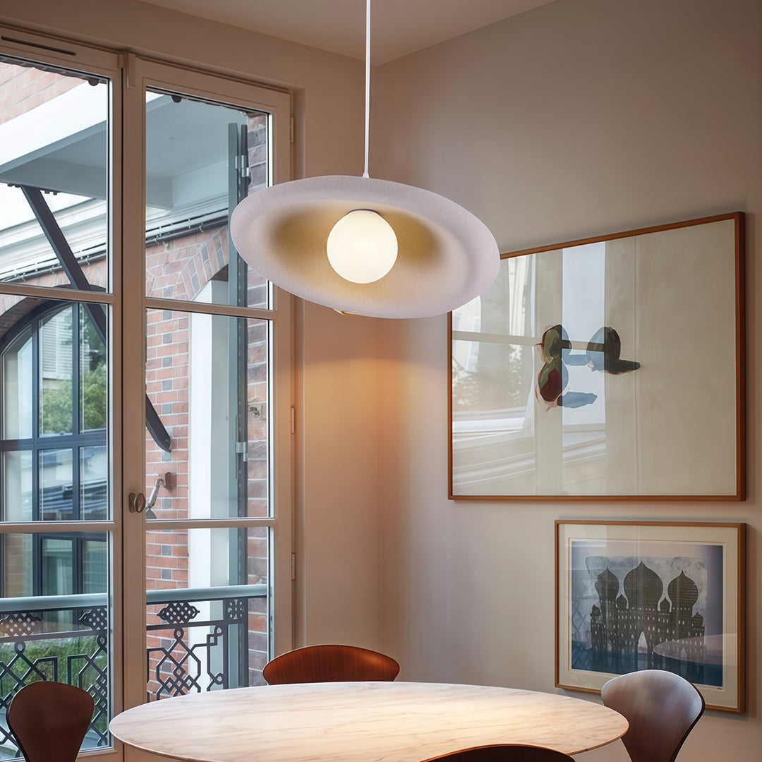 Wabi-Sabi Minimalist Pendant Light — Metal, PS Diffuser, Stone Paint Finish, G9, 15.75" Wide, 59.1" Adjustable Chain