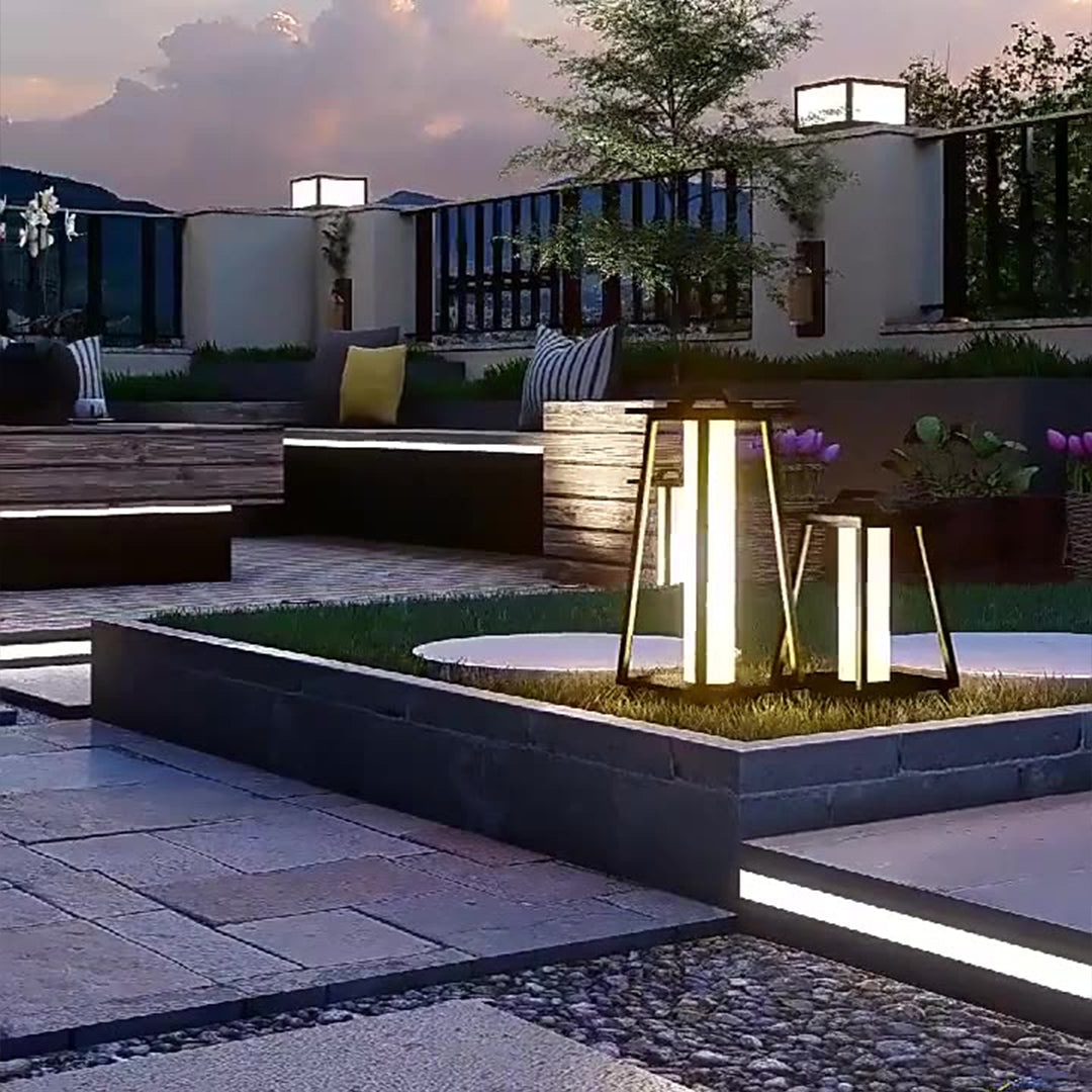 Japanese Tapered Outdoor Lantern — Wrought Iron & Acrylic, LED 3000K, IP54, Hardwired, 17.7" or 27.6"