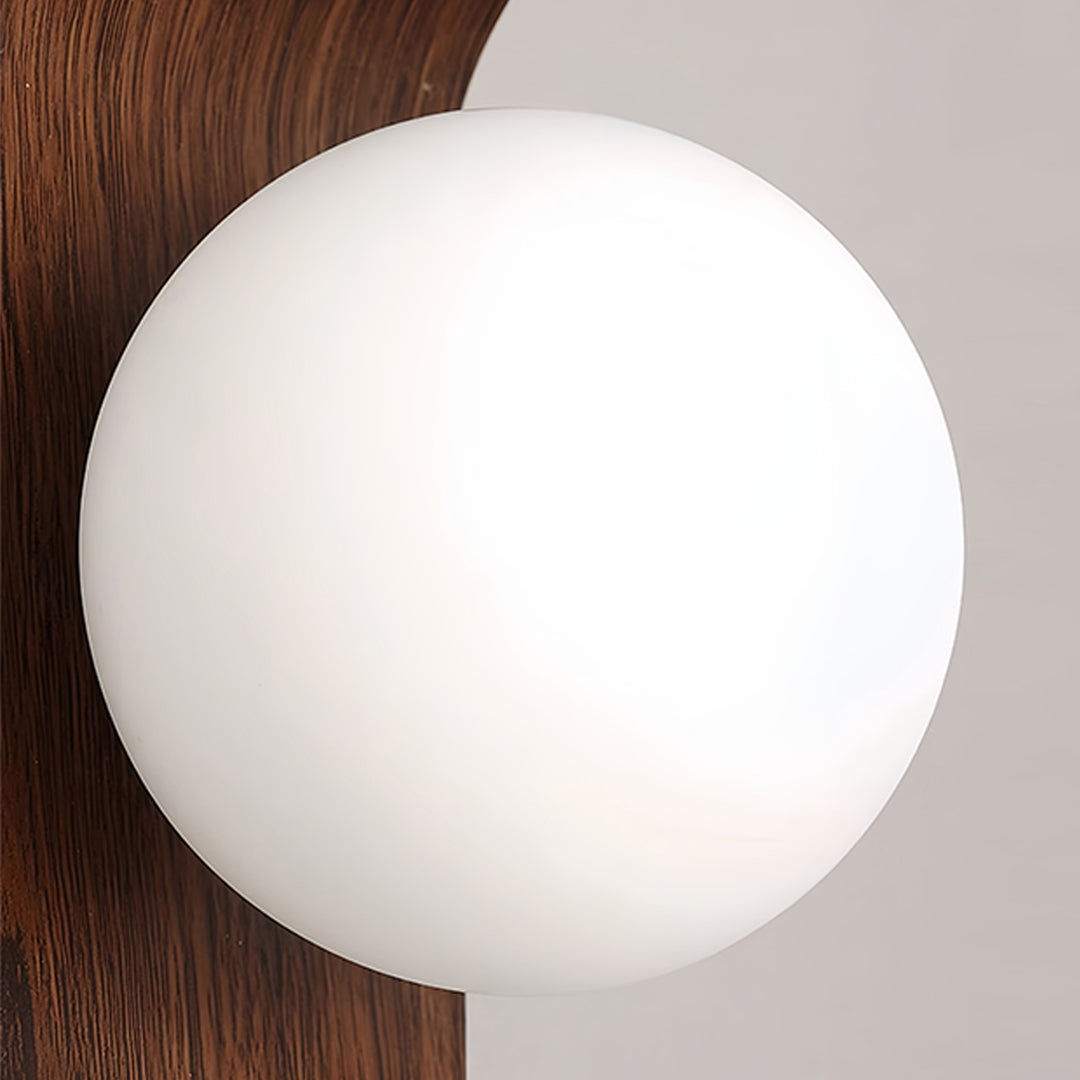 Mid-Century Minimalist Wood Grain Wall Sconce — Iron, Spherical Shade, G9, 5W, Three-Color Dimming