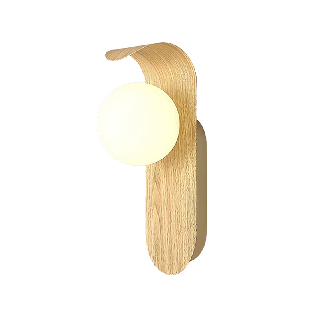 Mid-Century Minimalist Wood Grain Wall Sconce — Iron, Spherical Shade, G9, 5W, Three-Color Dimming