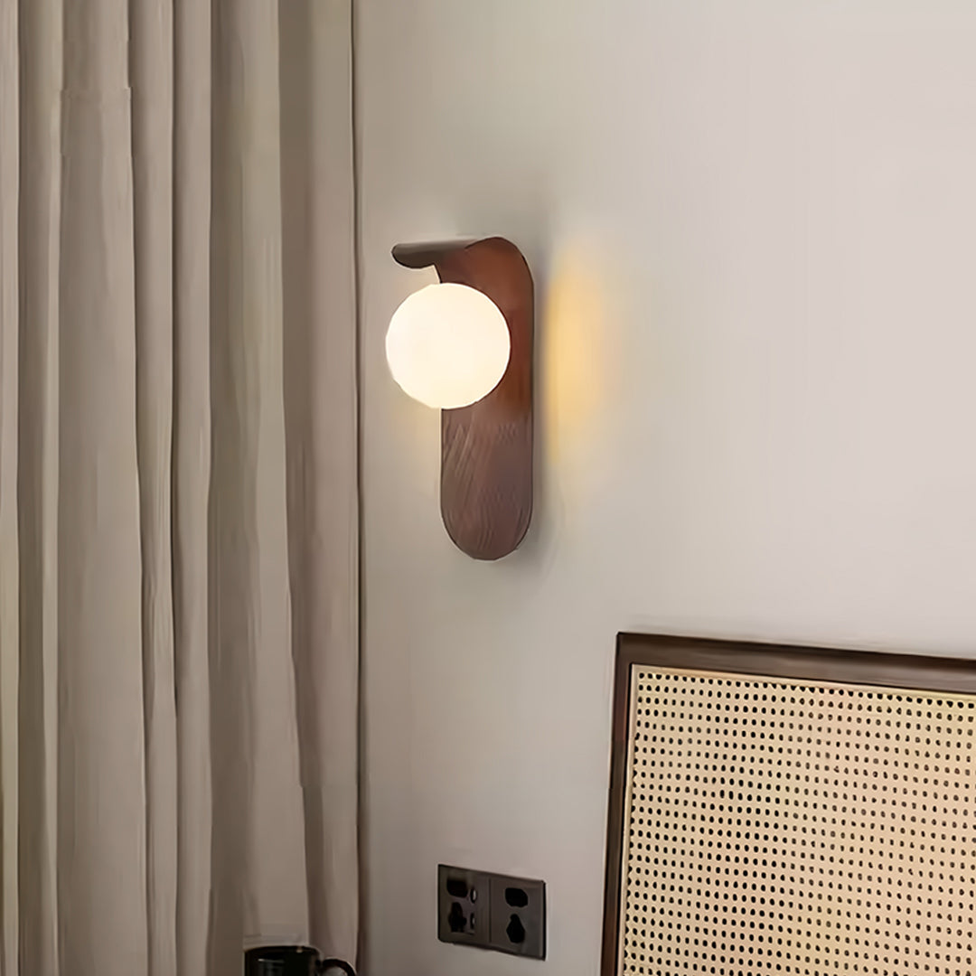 Mid-Century Minimalist Wood Grain Wall Sconce — Iron, Spherical Shade, G9, 5W, Three-Color Dimming