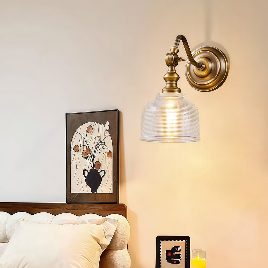 Retro Solid Brass Wall Sconce — Hardwired, E14, Brass or Brass-and-Glass Shade, 4 Models