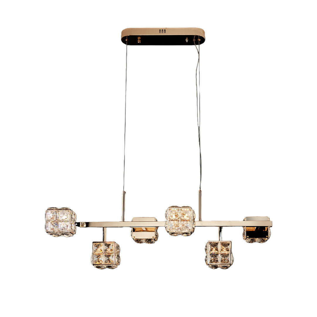 Cube Crystal Chandelier — Gold, LED, 3-Step Dimming, 6 to 15-Light Configurations