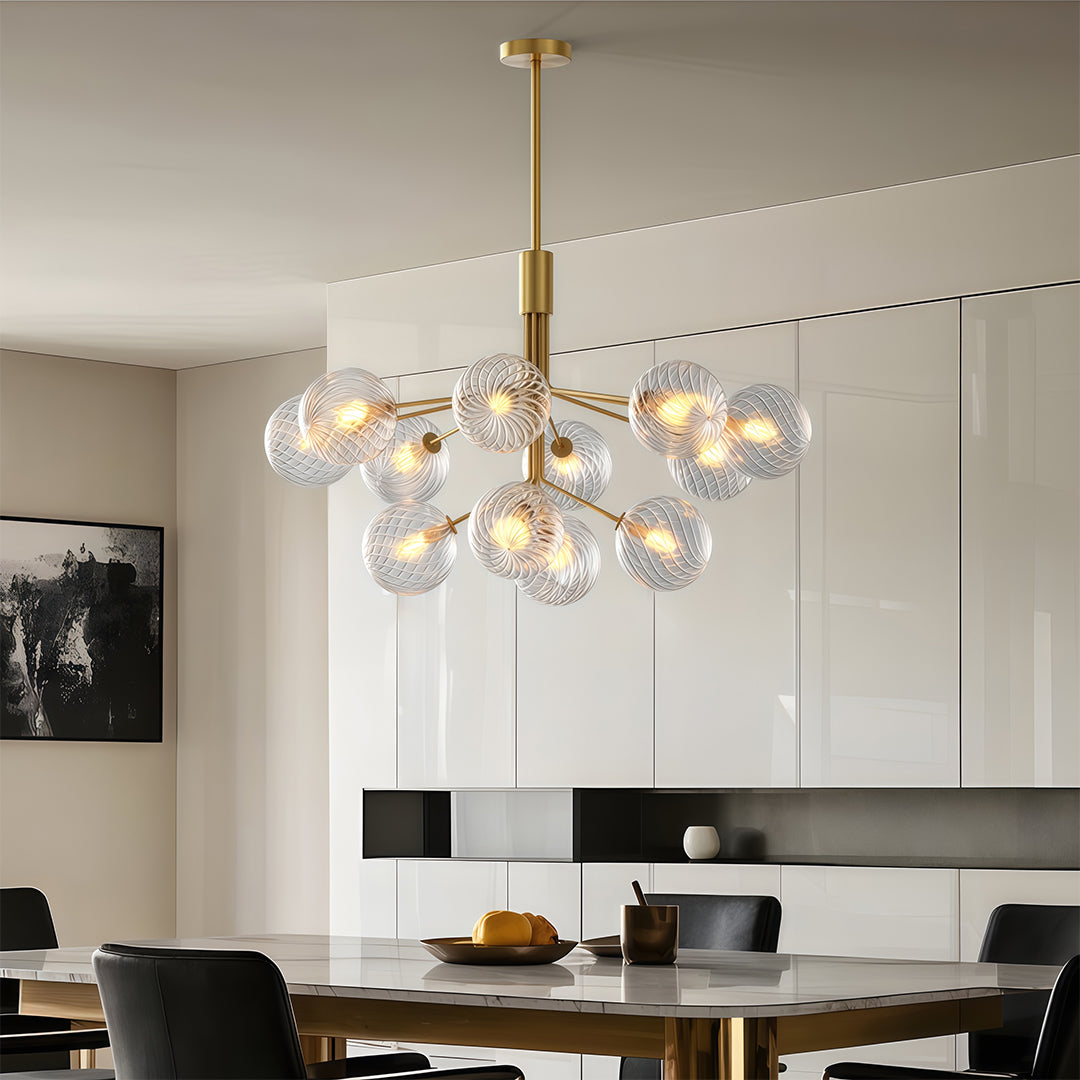 Glass Ball Chandelier — Solid Copper, G9, 9-, 12-, or 18-Light, Copper / Nickel / Black