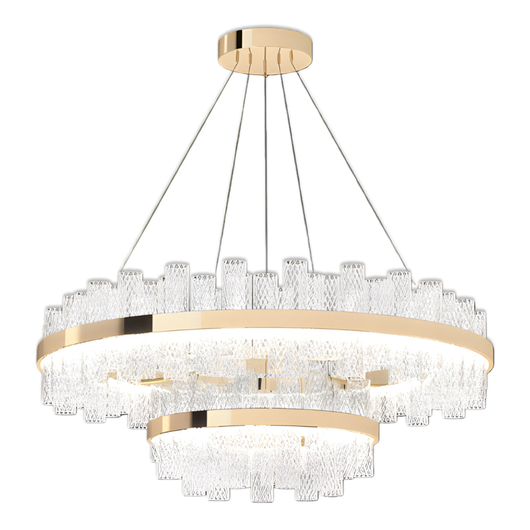Crackled Glass Modern Chandelier — Champagne Gold, Three-Color Dimming, LED, 47.2" Cable
