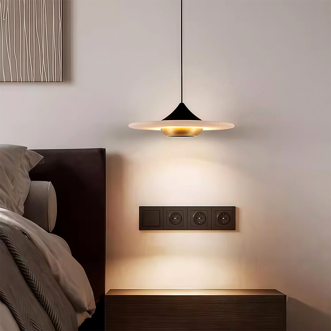 UFO Marble Pendant Light — Black Aluminum, 6.5W LED Warm White (3000K), 10.1" Diameter