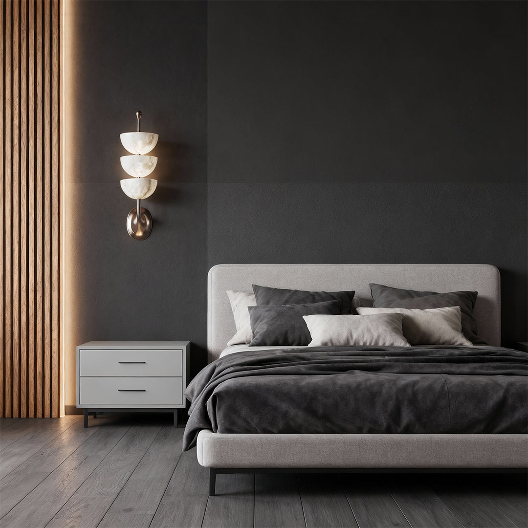 Minimalist Marble and Copper LED Wall Sconce — 6.5W Warm White, 21.7", Hardwired