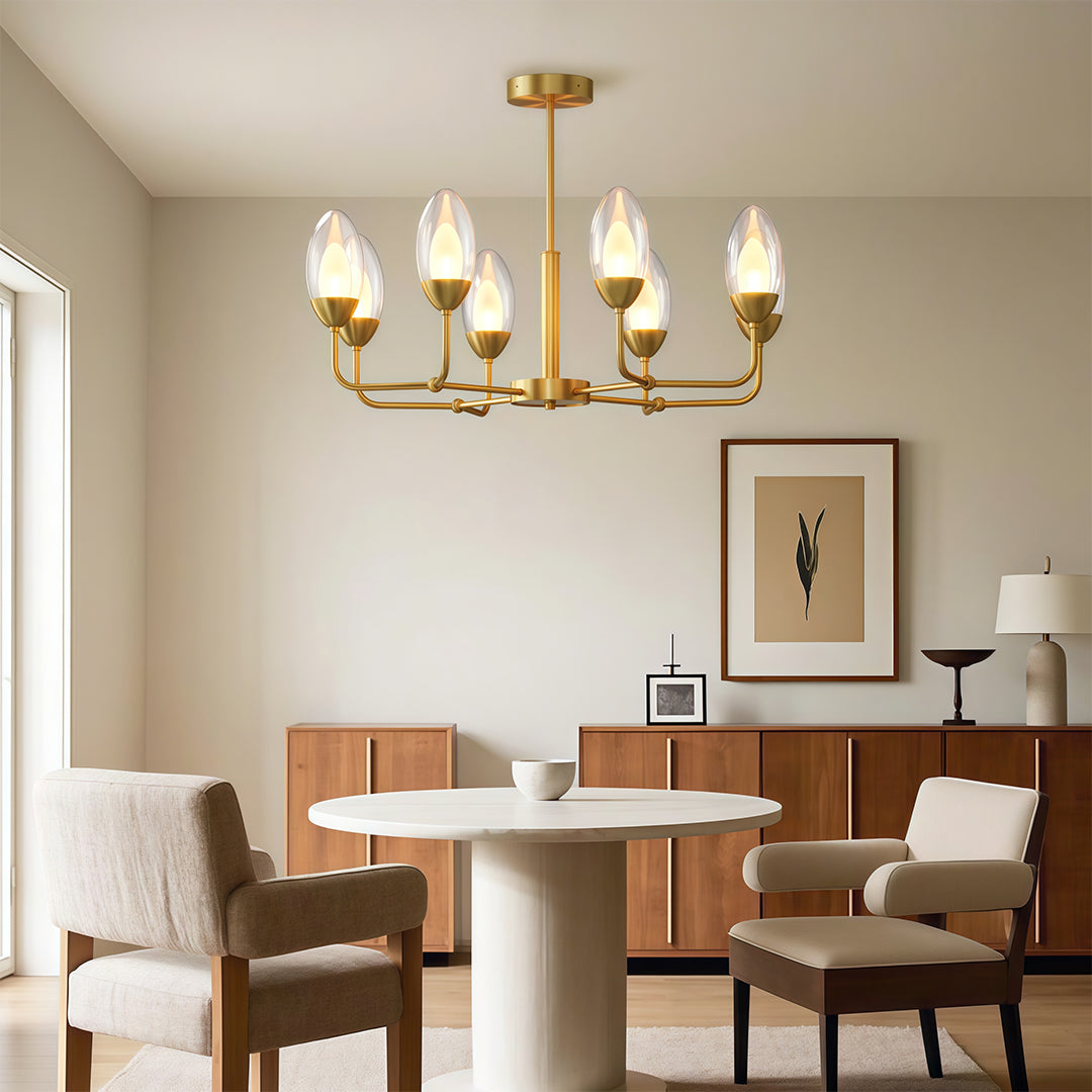 Modern Minimalist Copper Chandelier — Full-Copper Frame, Transparent Glass, G9, 6-, 8-, or 10-Light