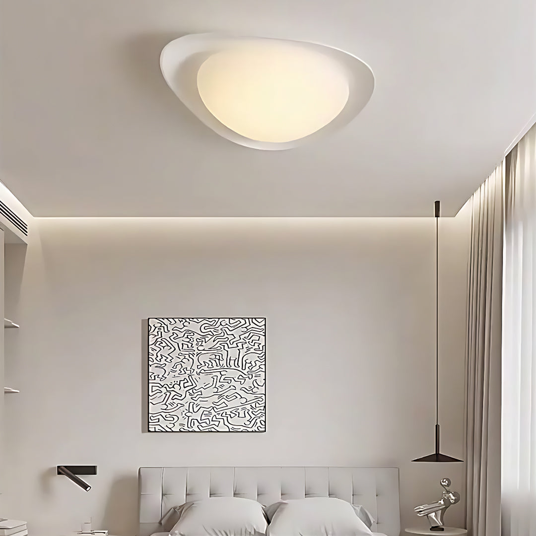 Pebble Flush-Mount Ceiling Light — Resin & PE, Full Spectrum LED, 3-Step Dimming, 18" / 24", 24W / 36W