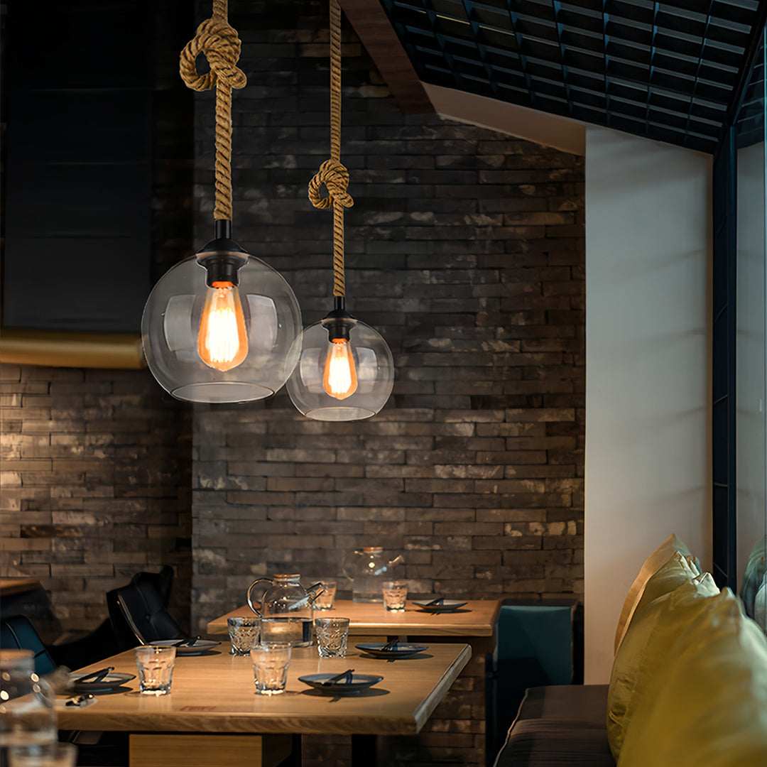 Minimalist Retro Hemp Rope Mini Pendant — Hand-Blown Glass, E27, 5W Warm Light, 1-Light