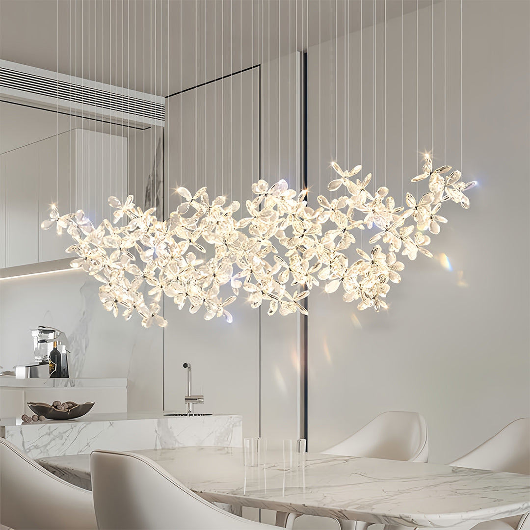 Crystal Flower Island Chandelier — Chrome Stainless Steel, 30W LED, 3-Step Dimming, 39.4" Wide