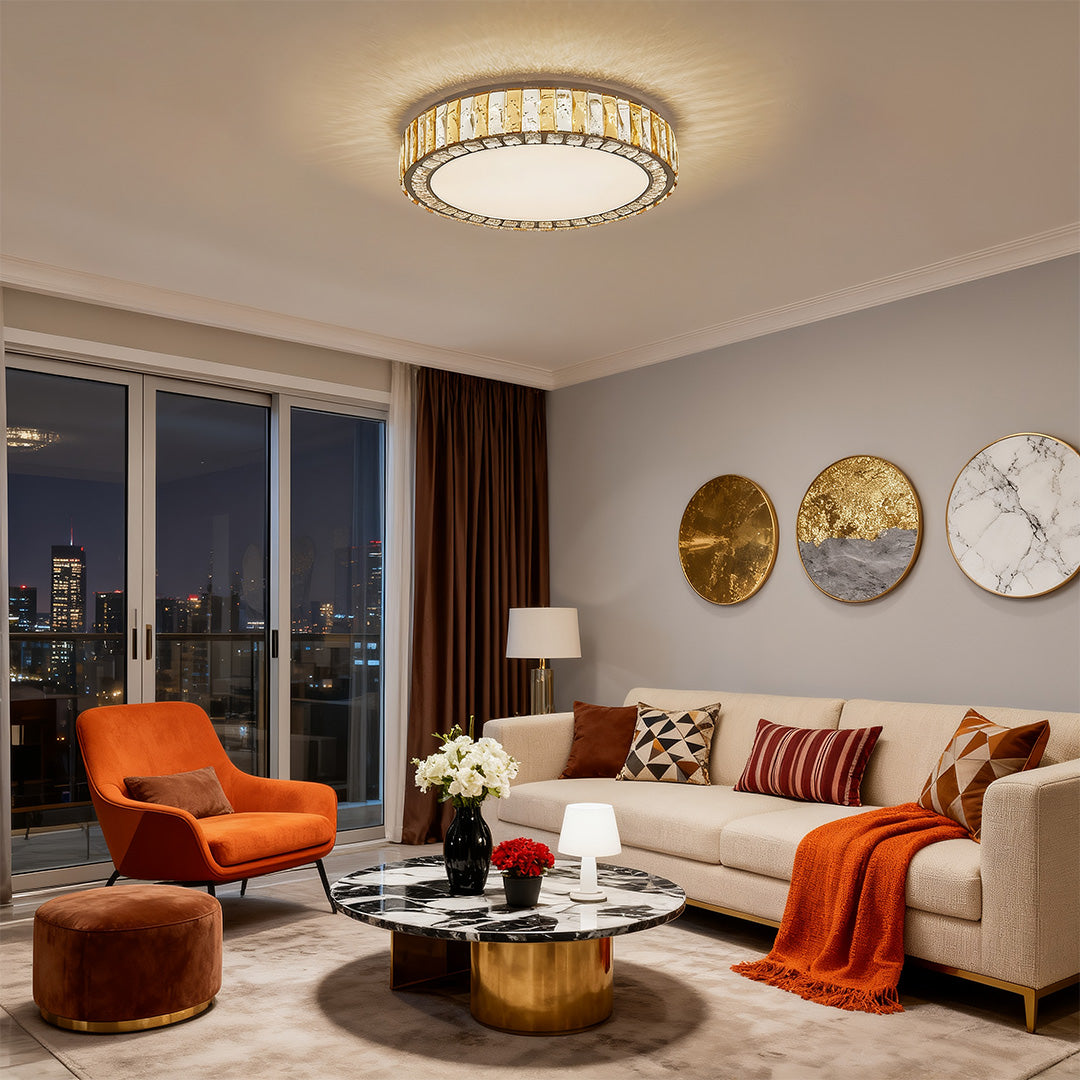 Crystal LED Flush-Mount Ceiling Light — Stainless Steel, Round / Square / Rectangle, 3-Step Dimming (3000K / 4500K / 6000K)