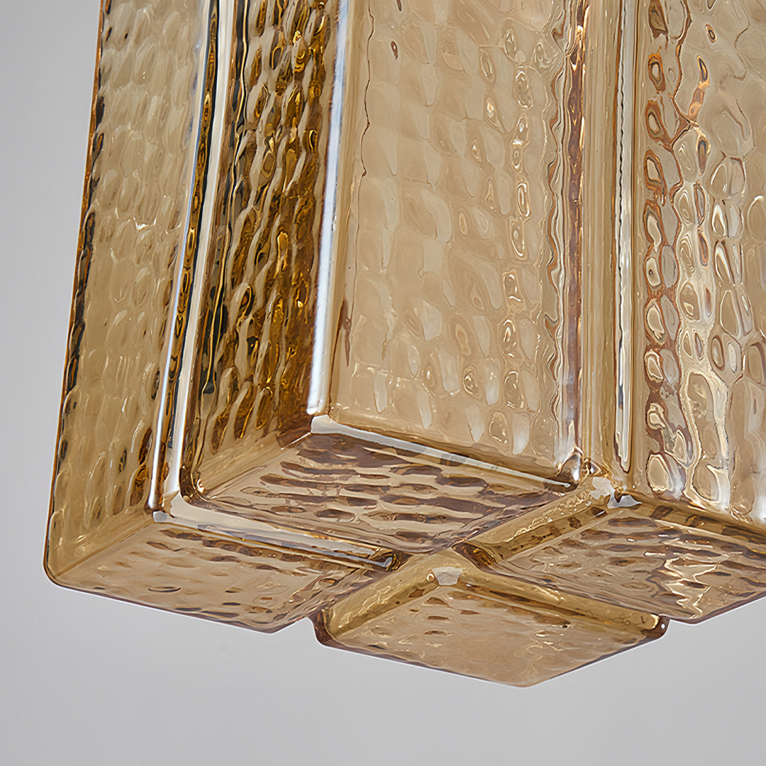 Vintage Brass and Glass Square Mini Pendant — Japandi Zen, Amber or Clear Glass, 3-Step Dimming, 2-Meter Adjustable Cord