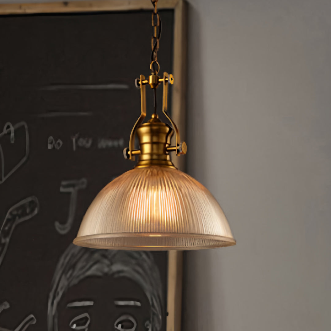 Retro Industrial Striped Glass Pendant — Iron, E27, Adjustable Chain, 30cm or 38cm
