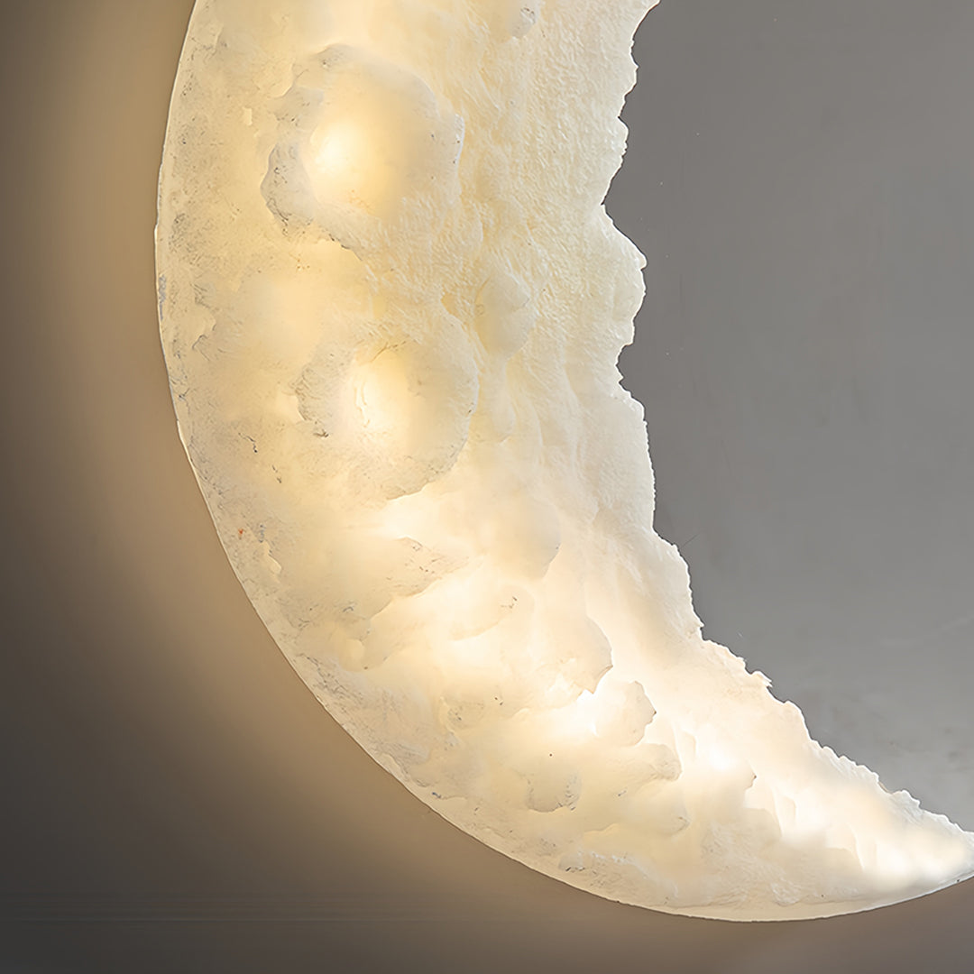 Crescent Moon Diffused Wall Sconce — White Resin & Acrylic, LED, 3-Step Dimming, 12W / 19W, 38cm / 58cm