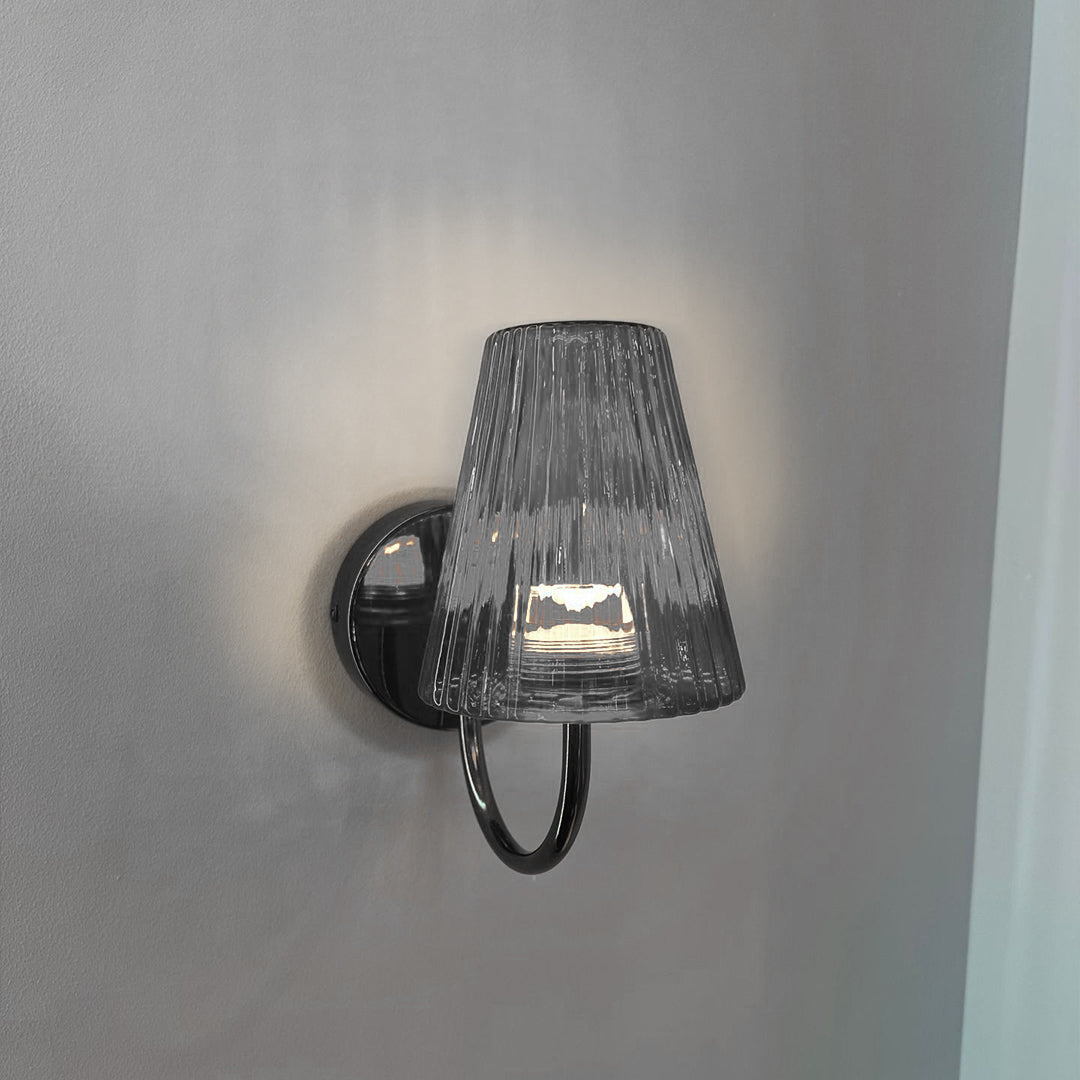 Vintage Cone Wall Sconce — Black Aluminum, Glass Shade, 6W LED, 3-Step Dimming (3000K/4500K/6000K)