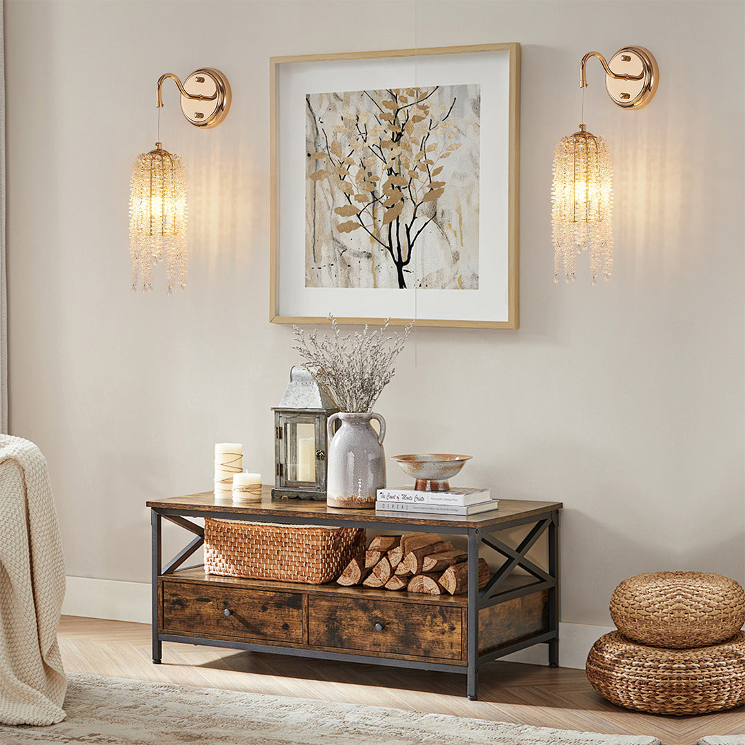 Crystal Accent Diffused Wall Sconce — Gold Hardware, E12, Hardwired, 7.68" × 16.54"