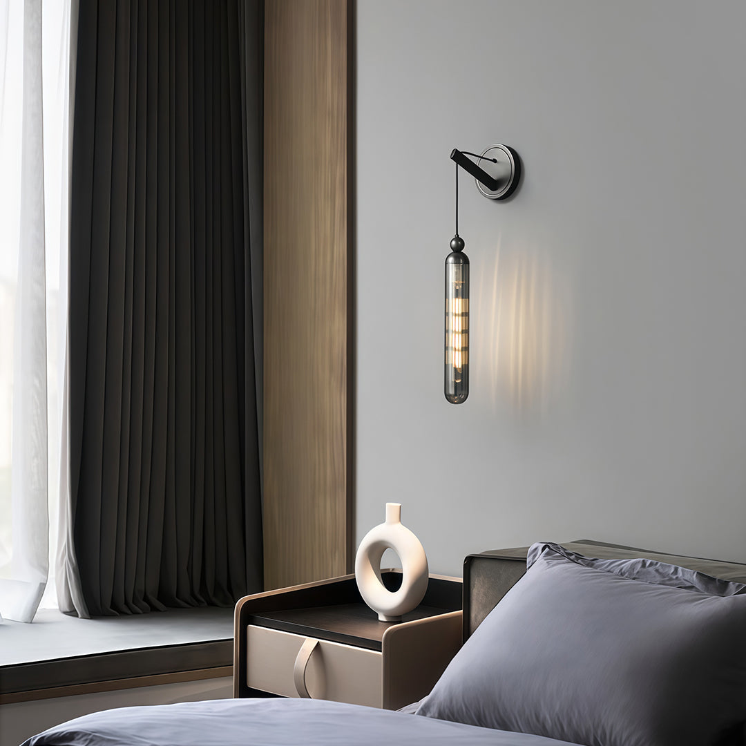Minimalist Brass Wall Sconce — Full Brass Frame, Transparent Glass Shade, E14, Hardwired